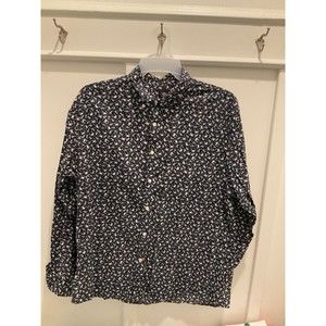 Dockers XL Black White fish print nautical dress shirt long sleeve Button